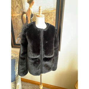 New ADRIENNE LANDAU Black Faux Fur Jacket XL